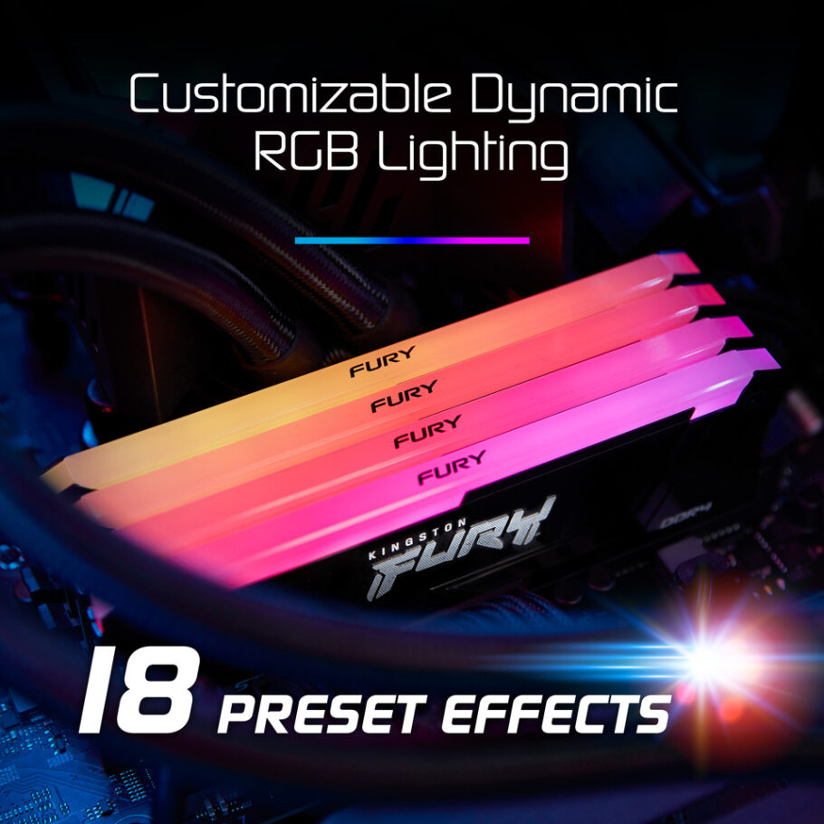 A large marketing image providing additional information about the product Kingston 32GB Kit (2X16GB) DDR4 Fury Beast RGB C16 2666Mhz - Black - Additional alt info not provided